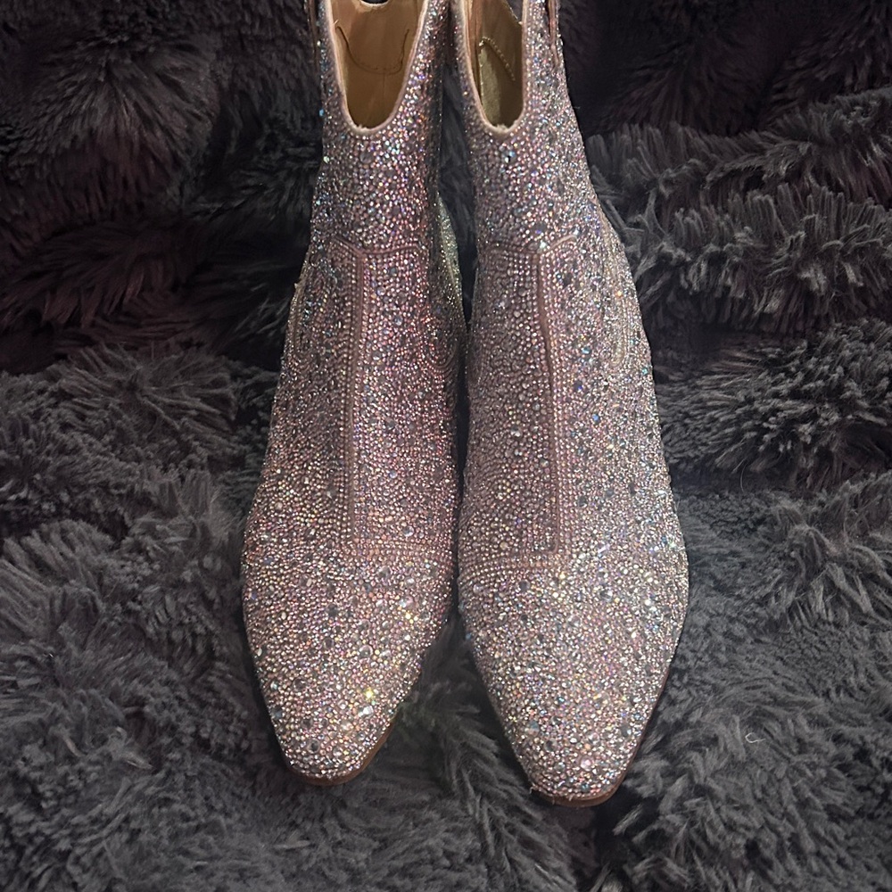 Betsey Johnson Pink Crystal Embellished Ankle Booties - Picture 2 of 7